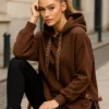 Oversize φούτερ καφέ με κουκούλα 