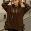 Oversize φούτερ καφέ με κουκούλα 