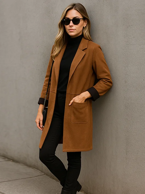 Μαντό alcantara κάμελ με εξωτερικές τσέπες