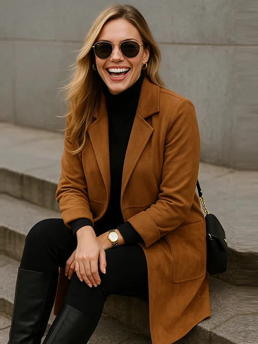 Μαντό alcantara κάμελ με εξωτερικές τσέπες