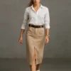 Φούστα alcantara μπεζ με ζώνη