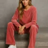 Σετ βελούδο κοραλί μπλούζα μακριά και παντελόνα