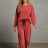 Σετ βελούδο κοραλί μπλούζα μακριά και παντελόνα