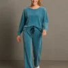 Σετ βελούδο γαλάζιο μπλούζα μακριά και παντελόνα