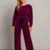 Σετ βελούδο ματζέντα μπλούζα μακριά και παντελόνα
