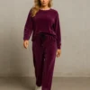 Σετ βελούδο ματζέντα μπλούζα μακριά και παντελόνα