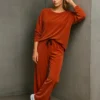 Σετ βελούδο πορτοκαλί μπλούζα μακριά και παντελόνα