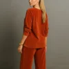 Σετ βελούδο πορτοκαλί μπλούζα μακριά και παντελόνα