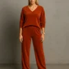 Βελούδινο σετ πορτοκαλί μπλούζα φαρδιά με παντελόνα