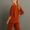 Βελούδινο σετ πορτοκαλί μπλούζα φαρδιά με παντελόνα