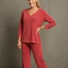 Βελούδινο σετ κοραλί μπλούζα φαρδιά με παντελόνα