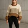 Πουλόβερ τρίχρωμο μπεζ oversized