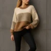 Πουλόβερ τρίχρωμο μπεζ oversized