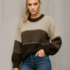 Πουλόβερ τρίχρωμο καφέ oversized