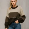 Πουλόβερ τρίχρωμο καφέ oversized