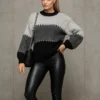 Πουλόβερ τρίχρωμο γκρι oversized