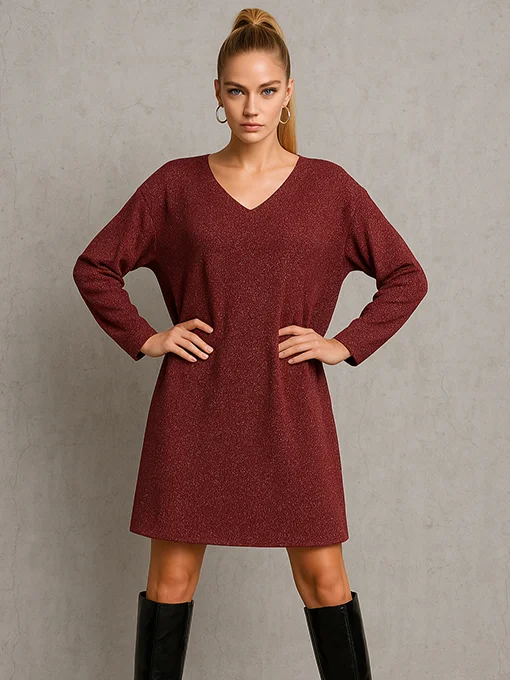 Φόρεμα lurex μπορντό oversize