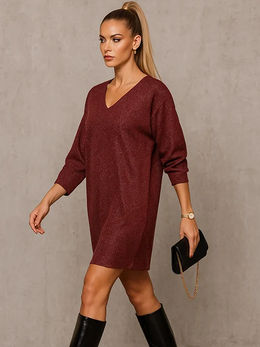 Φόρεμα lurex μπορντό oversize