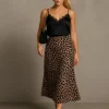 Φούστα σατέν μπεζ Animal Print