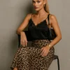 Φούστα σατέν μπεζ Animal Print