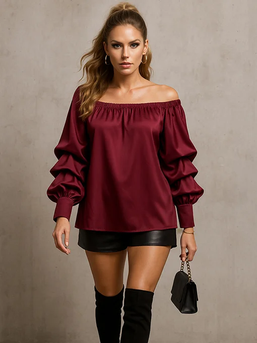 Σατέν μπλούζα μπορντό με βολάν