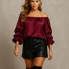 Σατέν μπλούζα μπορντό με βολάν