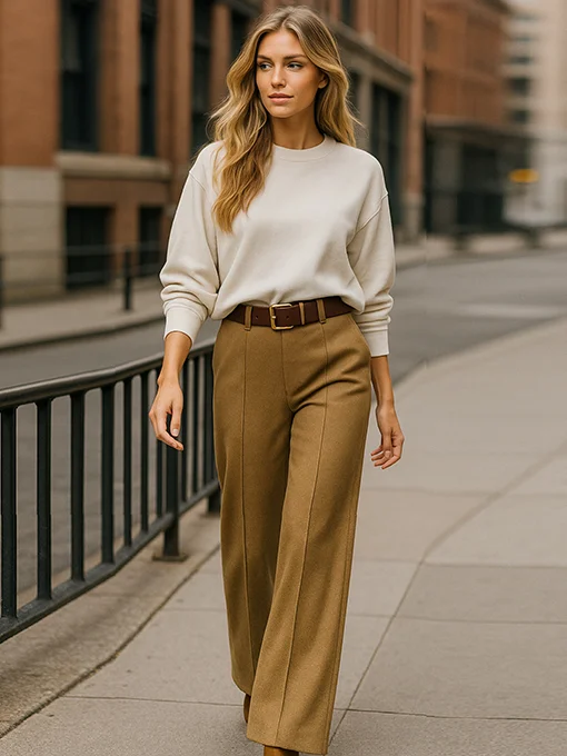 Παντελόνα τσόχα κάμελ με ζώνη