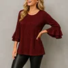 Μπλούζα λουρέξ κόκκινο βολάν στα μανίκια