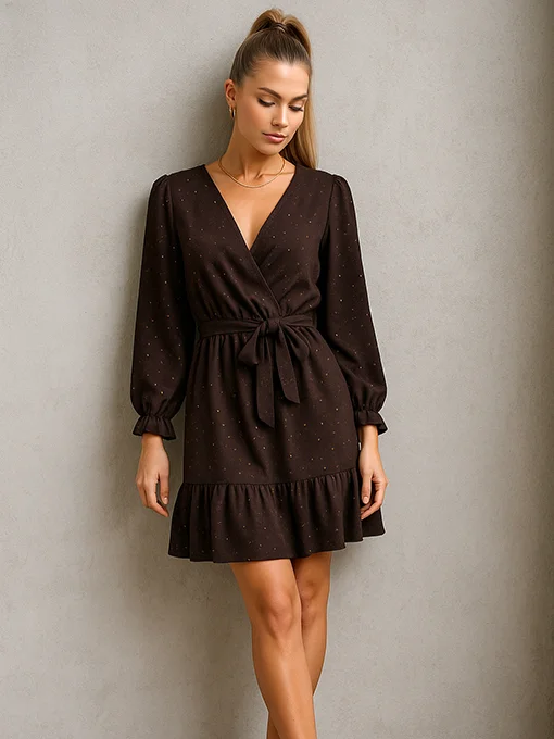 Φόρεμα καφέ με χρυσές πιτσιλιές