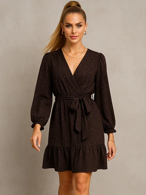 Φόρεμα καφέ με χρυσές πιτσιλιές