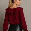 Μπλούζα μπορντό με βολάν και χρυσές πιτσιλιές