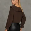 Μπλούζα καφέ με βολάν και χρυσές πιτσιλιές