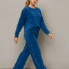 Σετ βελούδο μπλε ίντικο μπλούζα μακριά και παντελόνα