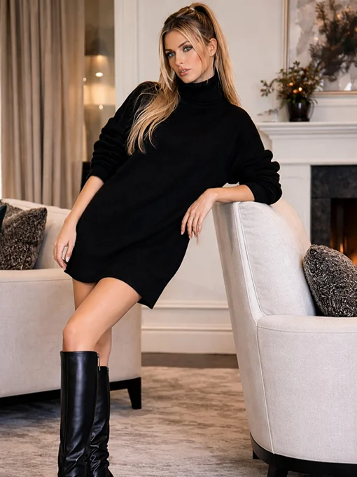 Φόρεμα πλεκτό μαύρο φαρδύ ελαστικό