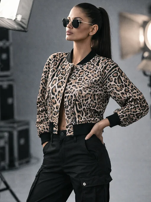 Jacket με leopard σχέδιο και τσέπες