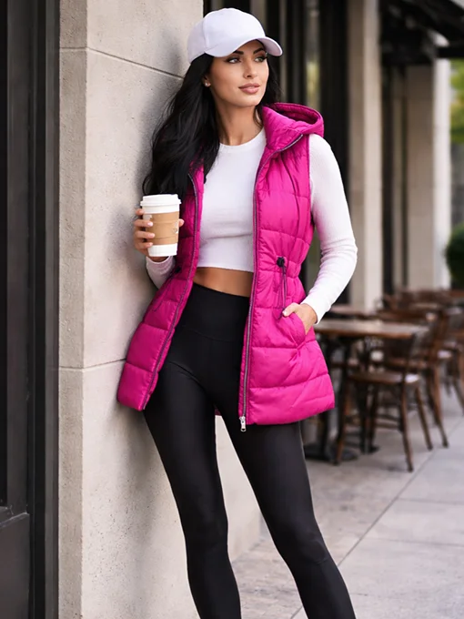 Μπουφάν αμάνικο φουσκωτό ματζέντα με κουκούλα