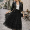 Τούλινη φούστα μαύρη με πολυεπίπεδα βολάν