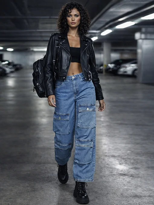 Παντελόνι cargo τζιν σταθερό φαρδύ