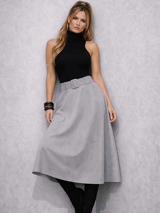Φούστα closs γκρι μίντι με ζώνη