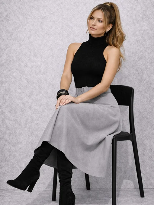 Φούστα closs γκρι μίντι με ζώνη