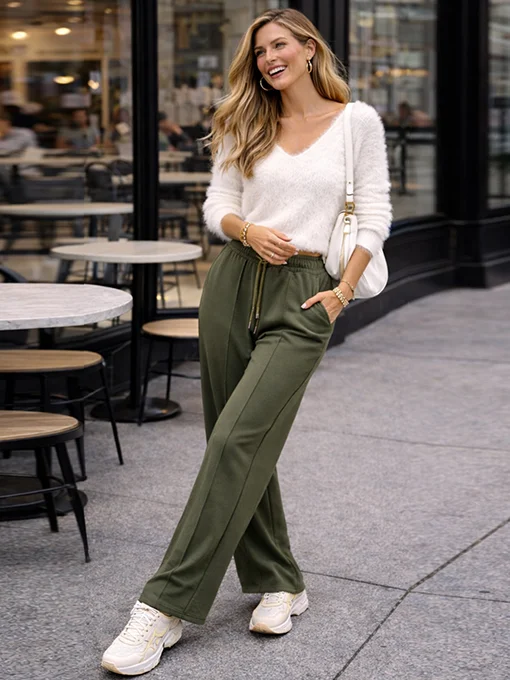 Παντελόνι Φόρμα πράσινο Wide Leg