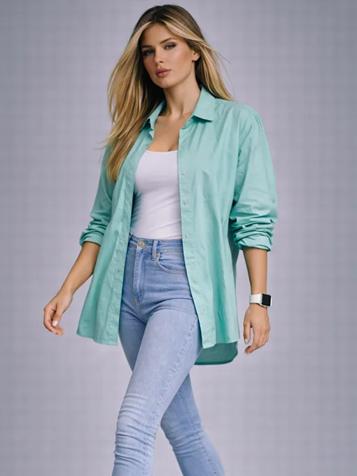 Πουκάμισο μονόχρωμο μέντα μακρυμάνικο