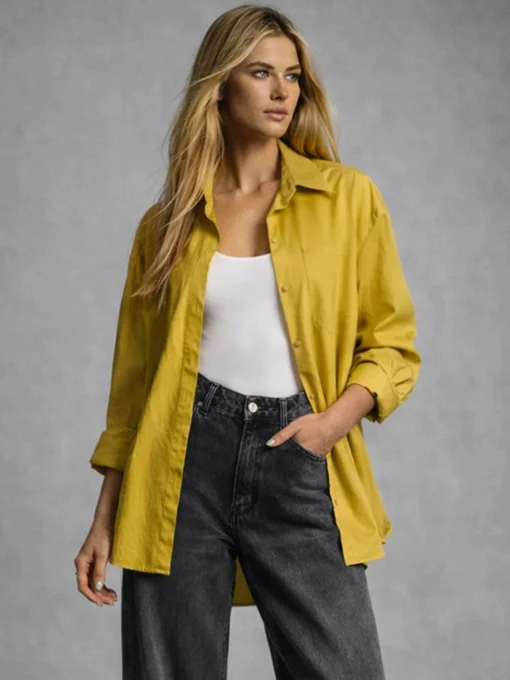 Πουκάμισο μονόχρωμο μουσταρδί μακρυμάνικο