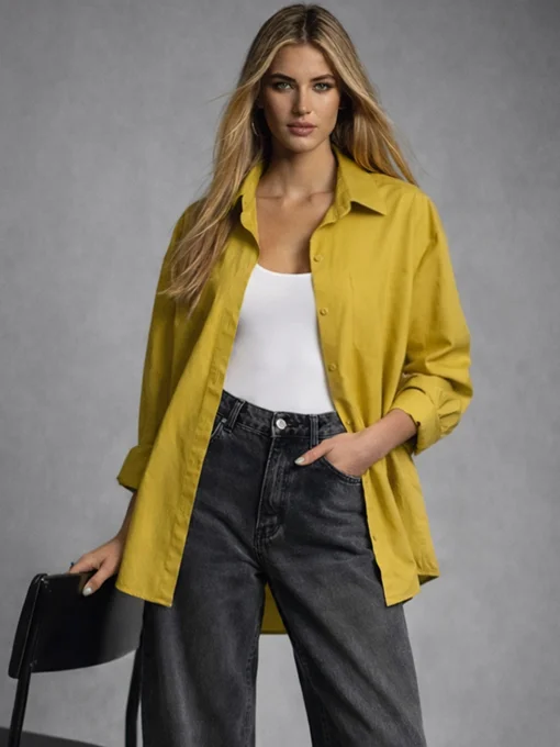 Πουκάμισο μονόχρωμο μουσταρδί μακρυμάνικο