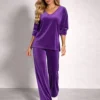 Βελούδινο σετ μωβ μπλούζα φαρδιά με παντελόνα