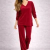 Βελούδινο σετ κόκκινο μπλούζα φαρδιά με παντελόνα