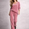 Βελούδινο σετ ροζ μπλούζα φαρδιά με παντελόνα