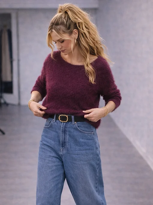 Πλεκτή μπλούζα μπορντό fluffy χαμόγελο