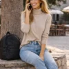 Πλεκτή ζιβάγκο μπλούζα μπεζ μακρυμάνικη