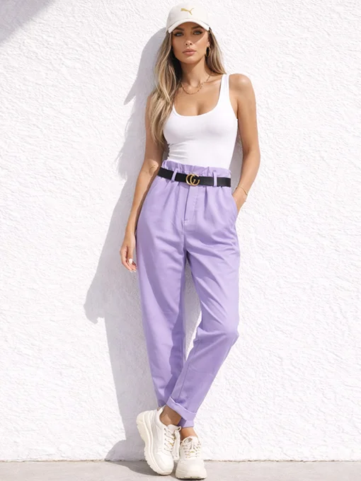 Παντελόνι ψηλόμεσο λιλά με ζώνη